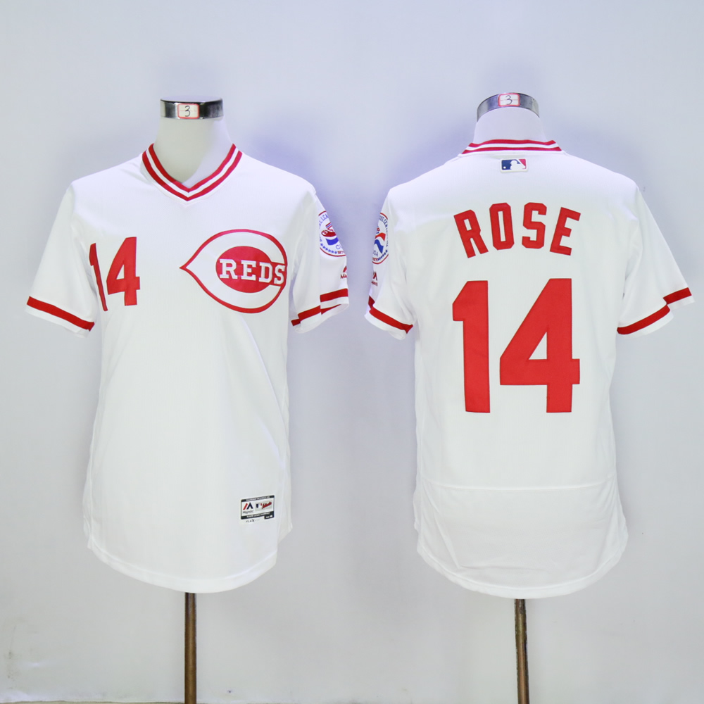 Men MLB Cincinnati Reds 14 Rose white throwback 1976 Flexbase jerseys